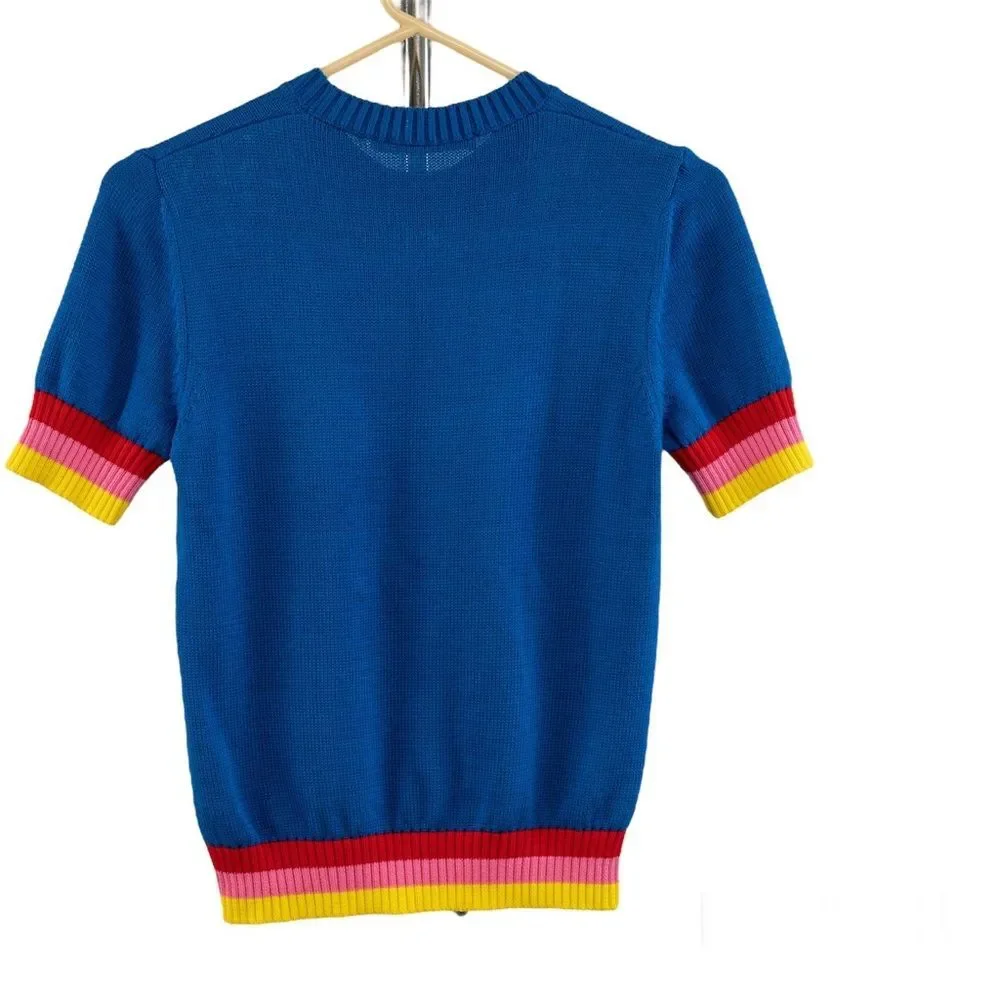 Mary Katrantzou Contrast Trim Knit Top in Cobalt Blue Cotton size S
